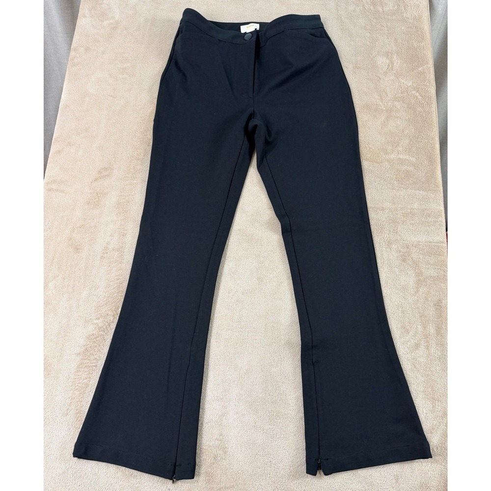 Maeve Anthropologie  Flare Pant Women Size 8 Black High Rise‎ Slit Hem EUC